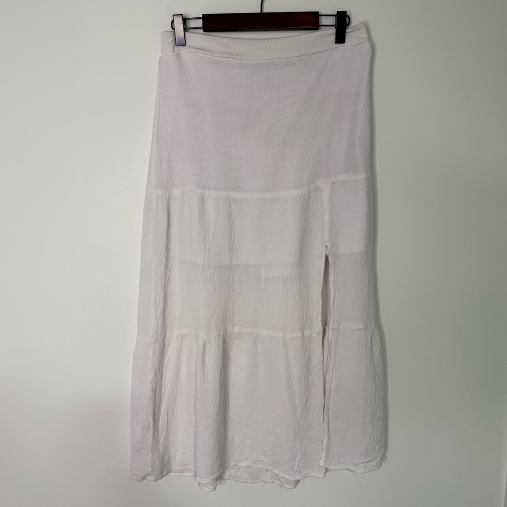 Nine West White Coastal Beachy Side Slit Midi Length Skirt Size Medium